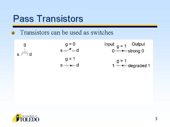 Pass Transistors can be used as switches 3 