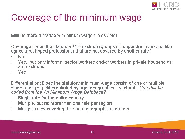 Coverage of the minimum wage MW: Is there a statutory minimum wage? (Yes /