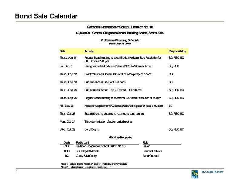 Bond Sale Calendar 8 