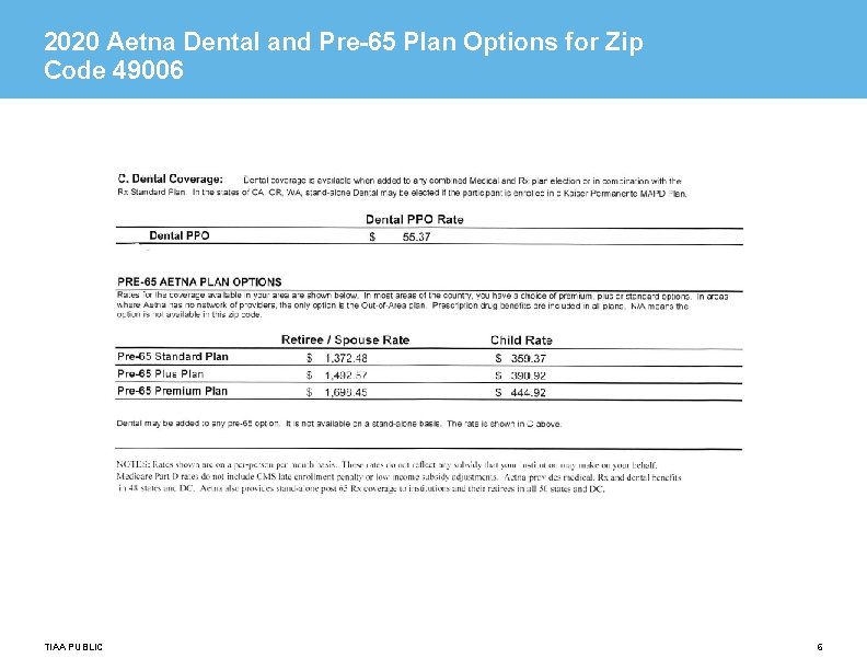 2020 Aetna Dental and Pre-65 Plan Options for Zip Code 49006 TIAA PUBLIC 6