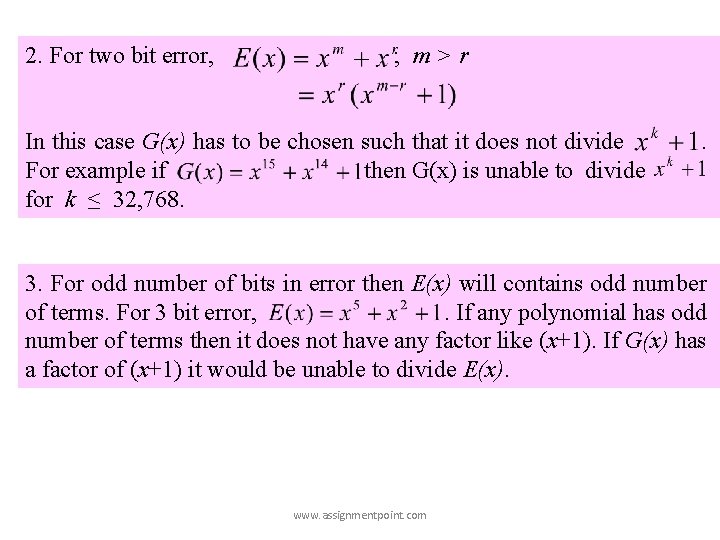 2. For two bit error, ; m>r In this case G(x) has to be