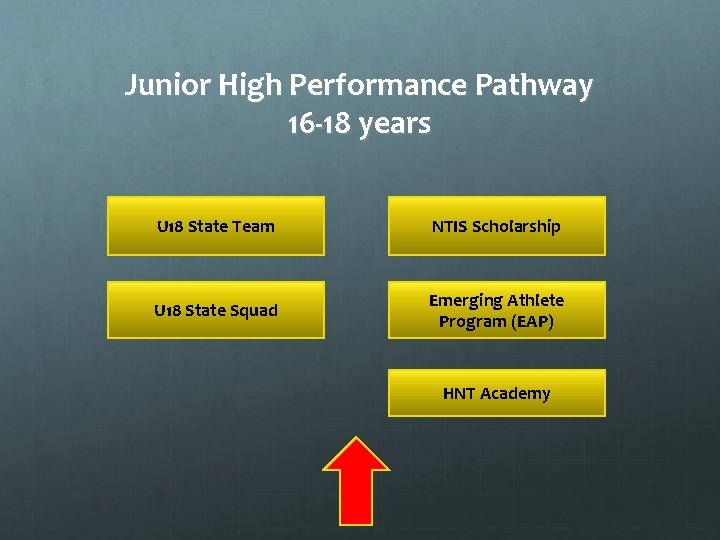 Junior High Performance Pathway 16 -18 years U 18 State Team NTIS Scholarship U