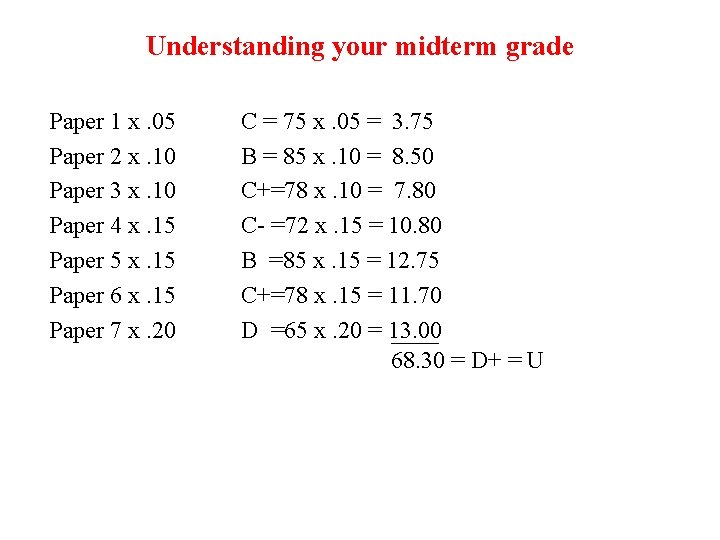 Understanding your midterm grade Paper 1 x. 05 Paper 2 x. 10 Paper 3