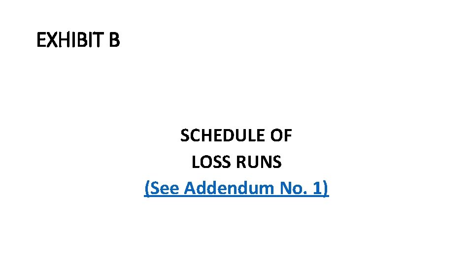EXHIBIT B SCHEDULE OF LOSS RUNS (See Addendum No. 1) 