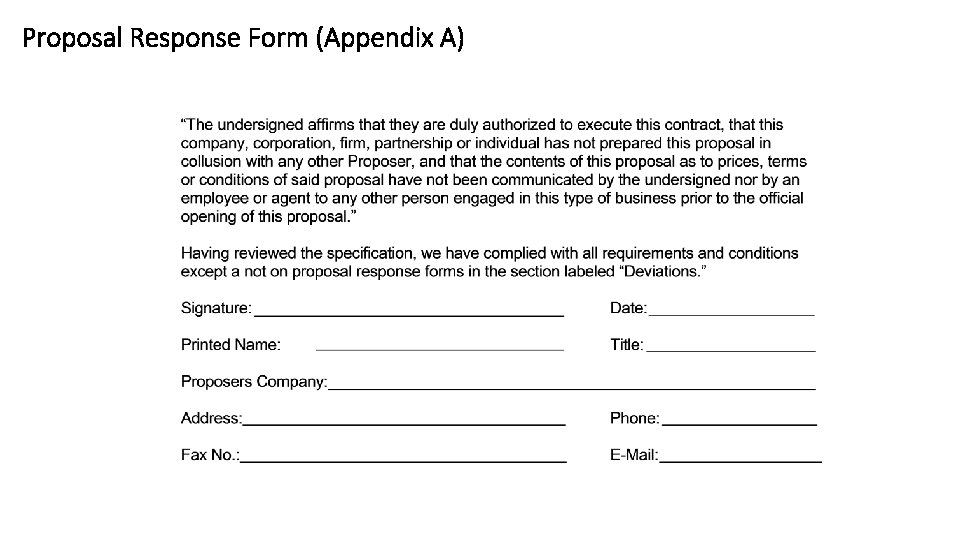 Proposal Response Form (Appendix A) 