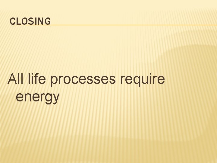 CLOSING All life processes require energy 