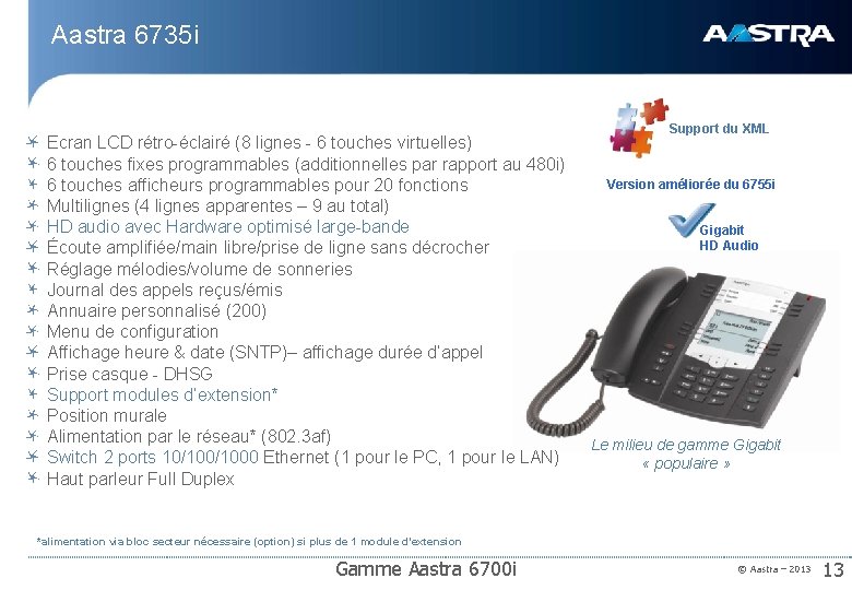 Aastra 6735 i Ecran LCD rétro-éclairé (8 lignes - 6 touches virtuelles) 6 touches