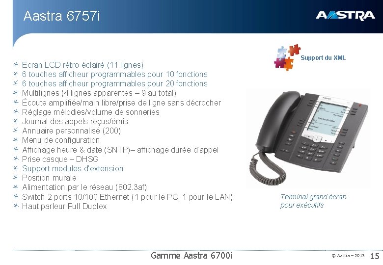 Aastra 6757 i Ecran LCD rétro-éclairé (11 lignes) 6 touches afficheur programmables pour 10