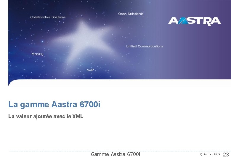 La gamme Aastra 6700 i La valeur ajoutée avec le XML Gamme Aastra 6700