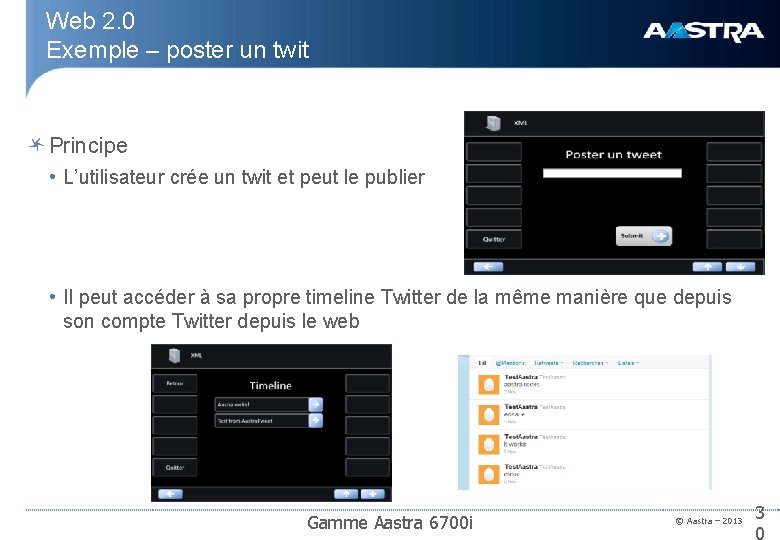 Web 2. 0 Exemple – poster un twit Principe • L’utilisateur crée un twit