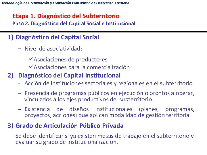 Metodología de Formulación y Evaluación Plan Marco de Desarrollo Territorial Etapa 1. Diagnóstico del