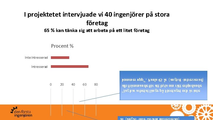 I projektetet intervjuade vi 40 ingenjörer på stora företag 65 % kan tänka sig