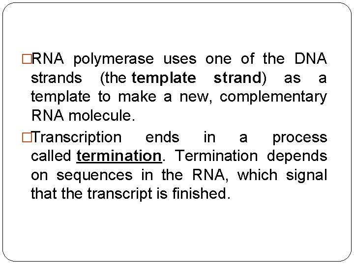 �RNA polymerase uses one of the DNA strands (the template strand) as a template