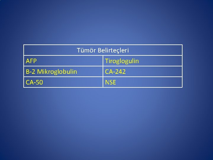 Tümör Belirteçleri AFP Tiroglogulin Β-2 Mikroglobulin CA-242 CA-50 NSE 