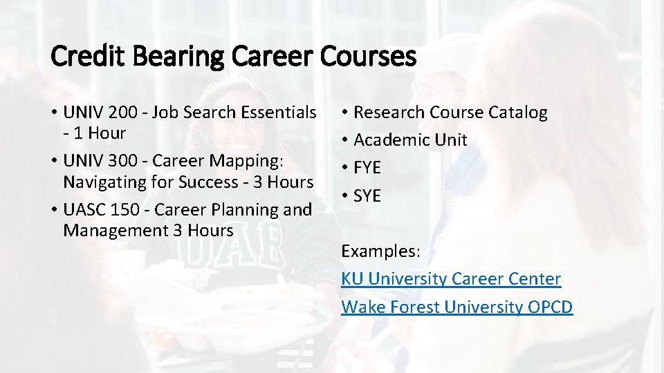 Credit Bearing Career Courses • UNIV 200 - Job Search Essentials - 1 Hour