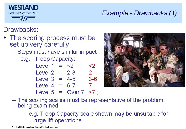 Example - Drawbacks (1) Drawbacks: • The scoring process must be set up very