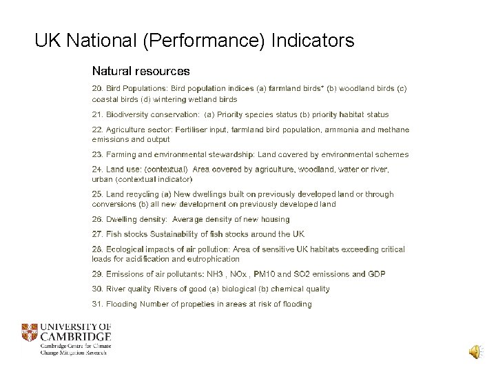 UK National (Performance) Indicators 