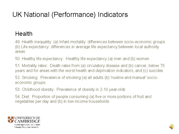 UK National (Performance) Indicators Health 49. Health inequality: (a) Infant mortality: differences between socio-economic