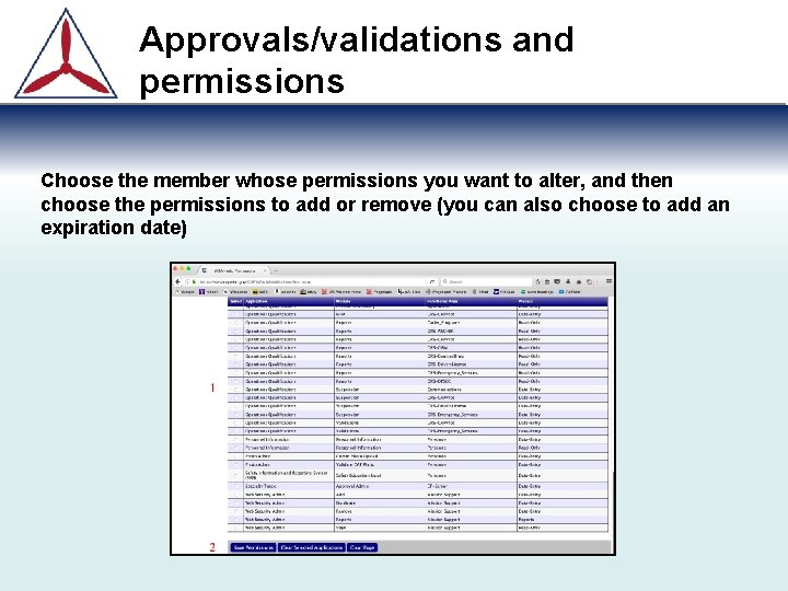 Approvals/validations and permissions Choose the member whose permissions you want to alter, and then