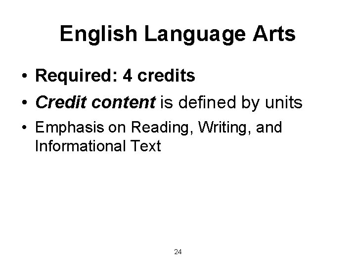 English Language Arts • Required: 4 credits • Credit content is defined by units