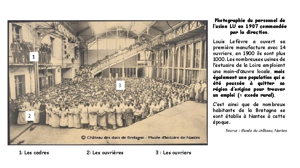 Photographie du personnel de l’usine LU en 1907 commandée par la direction. Louis Lefèvre