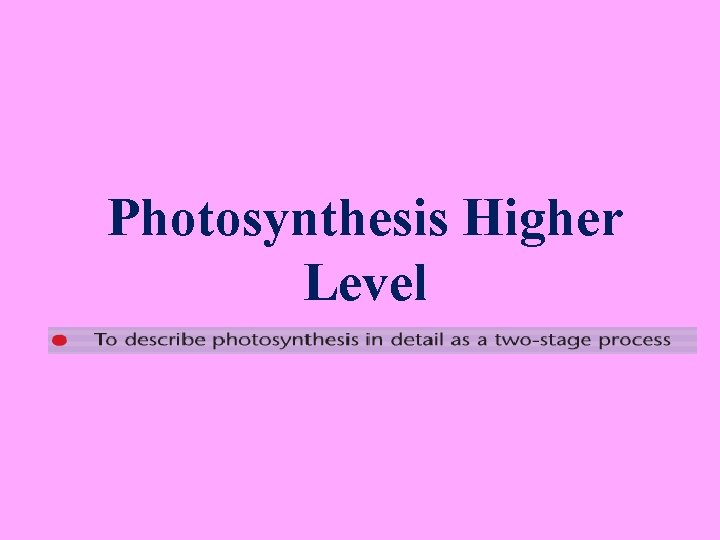 Photosynthesis Higher Level 