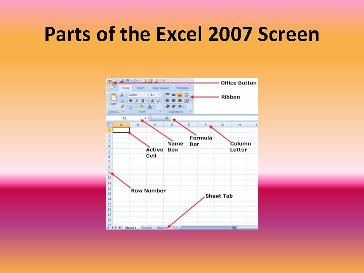 Parts of the Excel 2007 Screen 