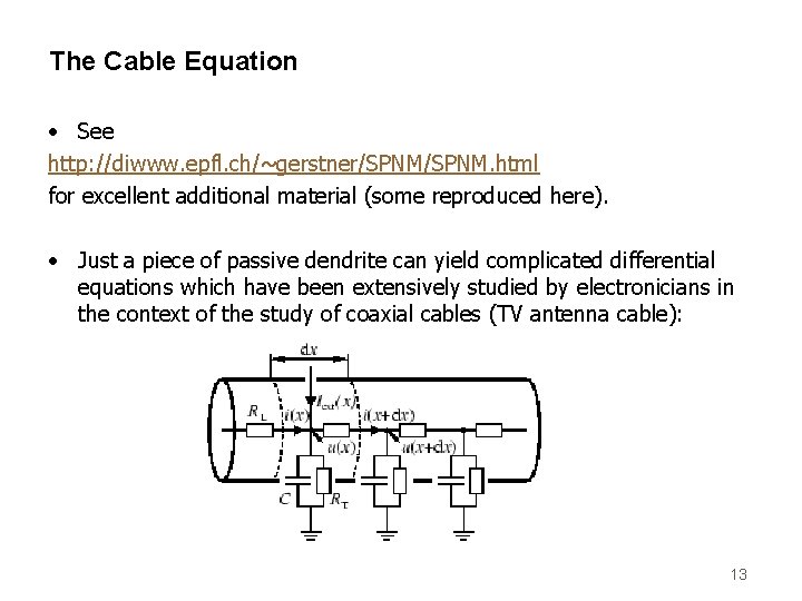 The Cable Equation • See http: //diwww. epfl. ch/~gerstner/SPNM. html for excellent additional material