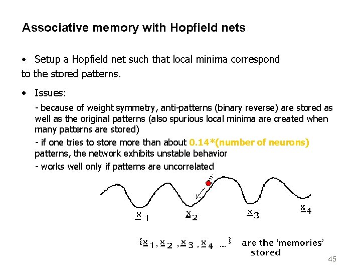 Associative memory with Hopfield nets • Setup a Hopfield net such that local minima