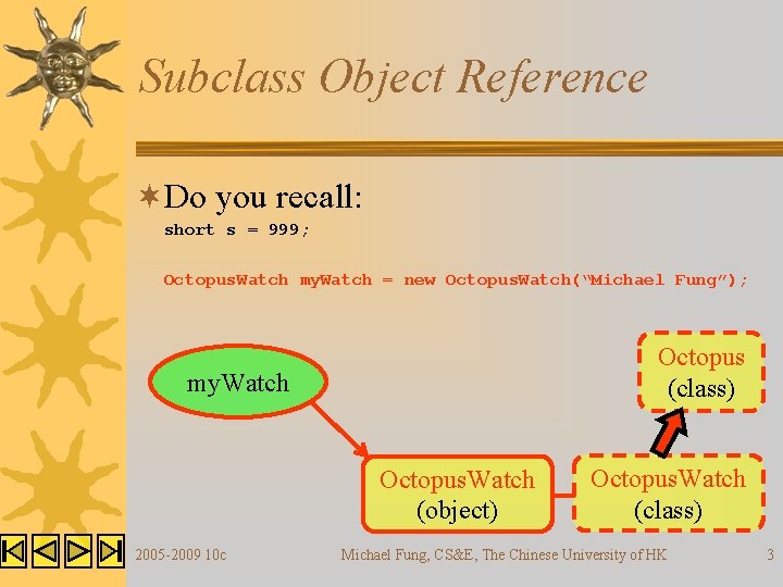 Subclass Object Reference ¬Do you recall: short s = 999; Octopus. Watch my. Watch Subclass Object Reference ¬Do you recall: short s = 999; Octopus. Watch my. Watch