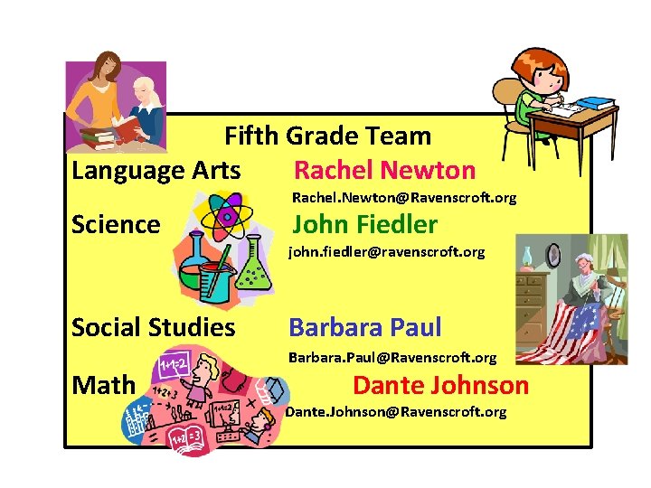 Fifth Grade Team Language Arts Rachel Newton Science Social Studies Math Rachel. Newton@Ravenscroft. org