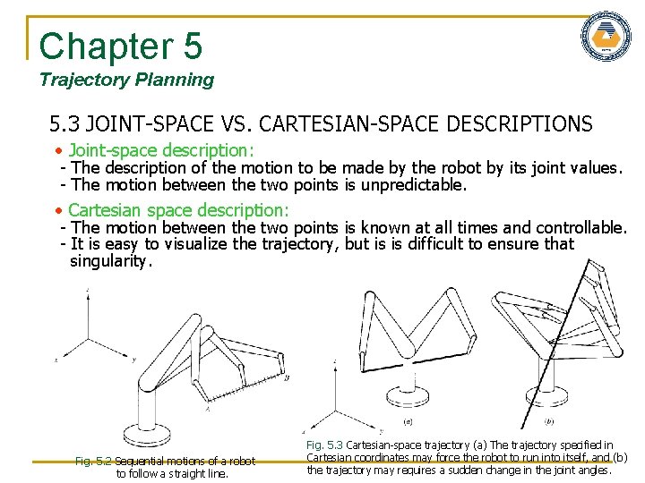 Chapter 5 Trajectory Planning 5. 3 JOINT-SPACE VS. CARTESIAN-SPACE DESCRIPTIONS Joint-space description: - The