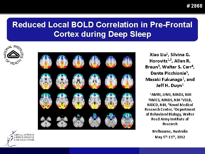 # 2868 Reduced Local BOLD Correlation in Pre-Frontal Cortex during Deep Sleep Xiao Liu