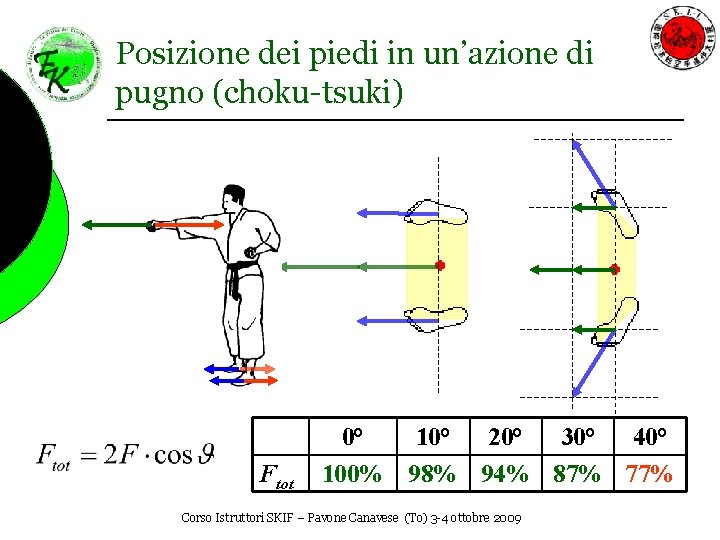 Posizione dei piedi in un’azione di pugno (choku-tsuki) Ftot 0° 10° 20° 30° 40°