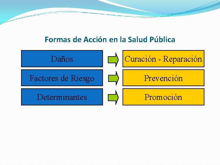 Formas de Acción en la Salud Pública Daños Curación - Reparación Factores de Riesgo