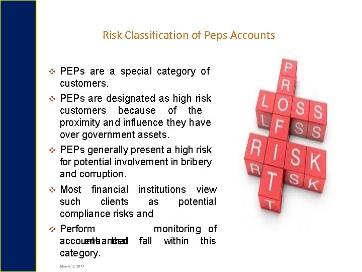 Risk Classification of Peps Accounts PEPs are a special category of customers. PEPs are