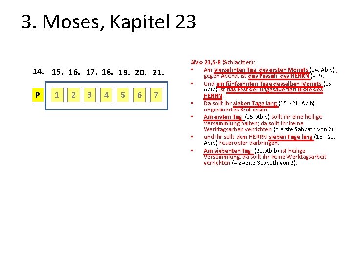 3. Moses, Kapitel 23 14. 15. 16. 17. 18. 19. 20. 21. P 1