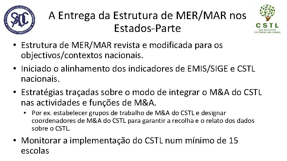 A Entrega da Estrutura de MER/MAR nos Estados-Parte • Estrutura de MER/MAR revista e