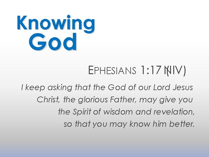 Knowing God EPHESIANS 1: 17 NIV) ( I keep asking that the God of