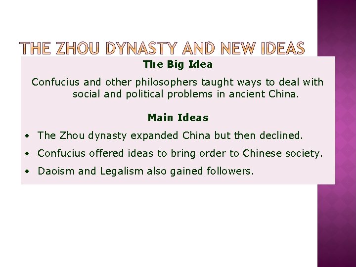 The Big Idea Confucius and other philosophers taught ways to deal with social and