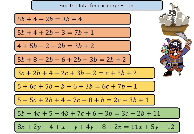 Find the total for each expression. 