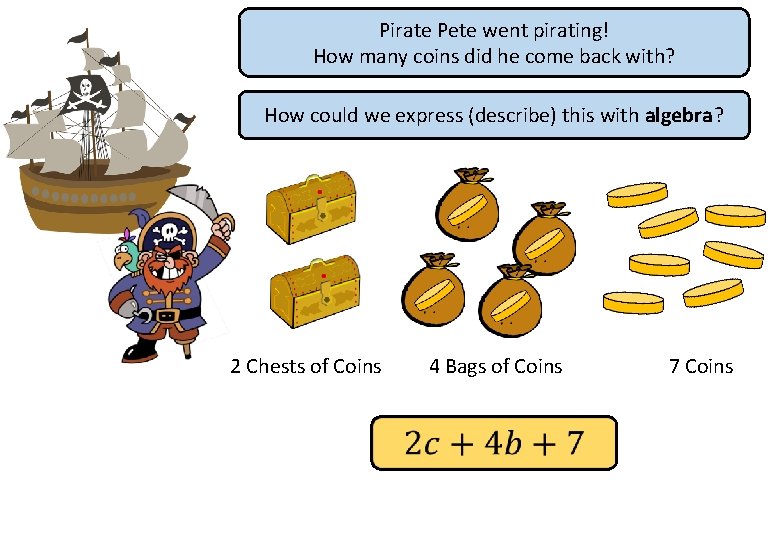 Pirate Pete went pirating! How many coins did he come back with? How could