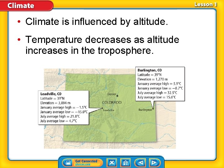  • Climate is influenced by altitude. • Temperature decreases as altitude increases in