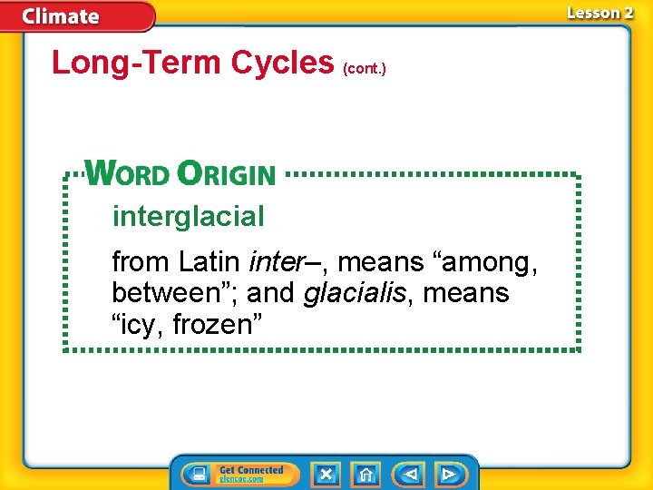 Long-Term Cycles (cont. ) interglacial from Latin inter–, means “among, between”; and glacialis, means