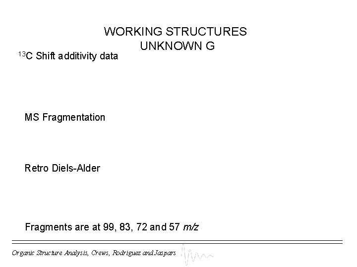 13 C WORKING STRUCTURES UNKNOWN G Shift additivity data MS Fragmentation Retro Diels-Alder Fragments