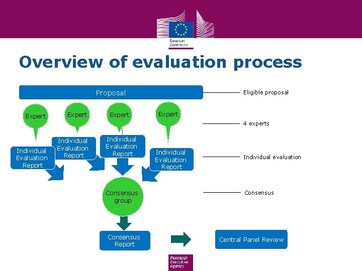 Overview of evaluation process Proposal Expert Eligible proposal Expert 4 experts Individual Evaluation Report