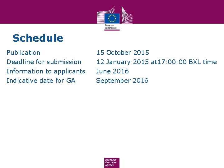 Schedule Publication Deadline for submission 15 October 2015 12 January 2015 at 17: 00