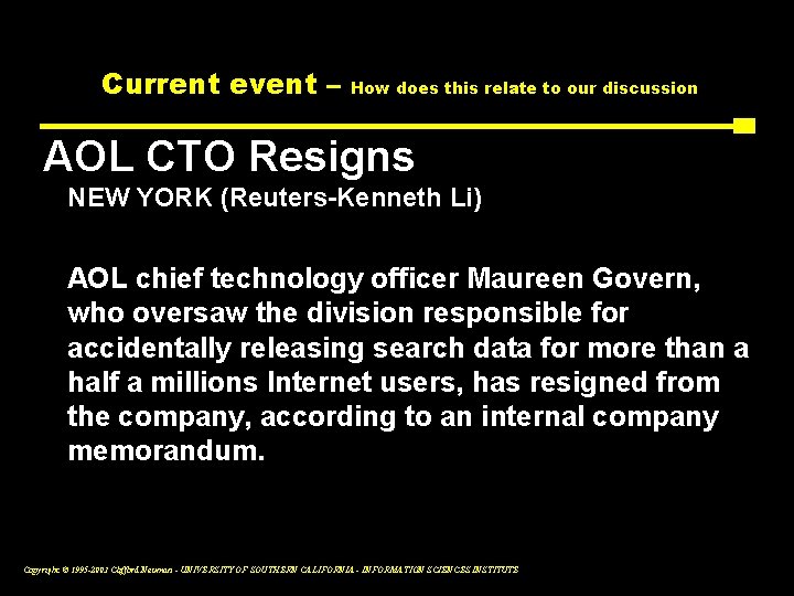 Current event – How does this relate to our discussion AOL CTO Resigns NEW