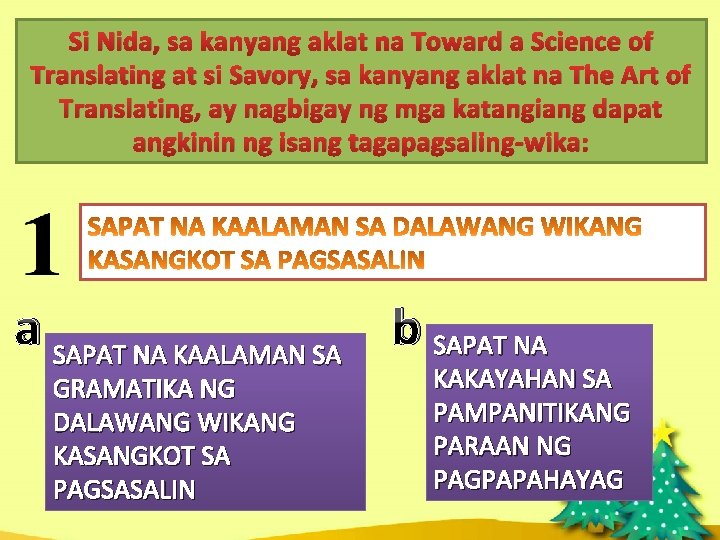 Si Nida, sa kanyang aklat na Toward a Science of Translating at si Savory, Si Nida, sa kanyang aklat na Toward a Science of Translating at si Savory,