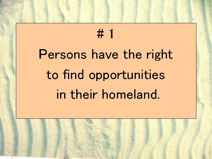 #1 Persons have the right to find opportunities in their homeland. 